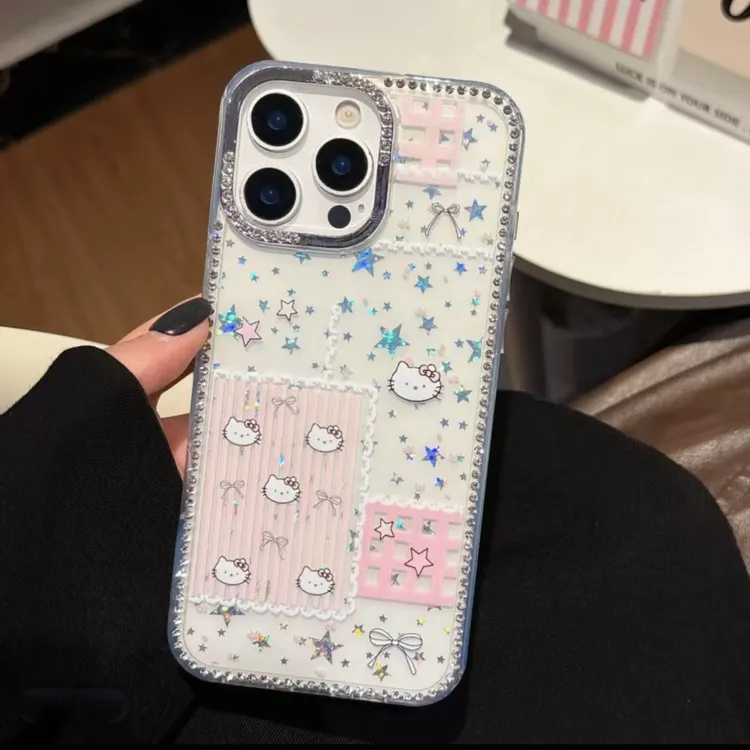 镭射星星闪钻KT猫适用苹果16pro手机壳iPhone15高级14新款13女12