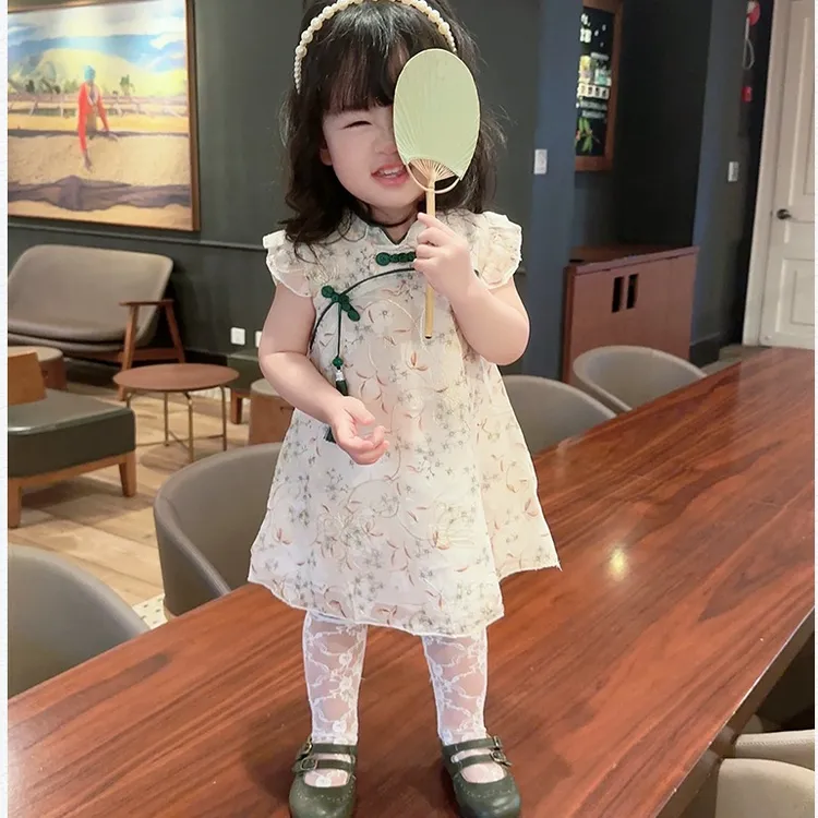 女童旗袍连衣裙夏装甜美中国风夏款女古风公主裙夏季小童周岁礼服