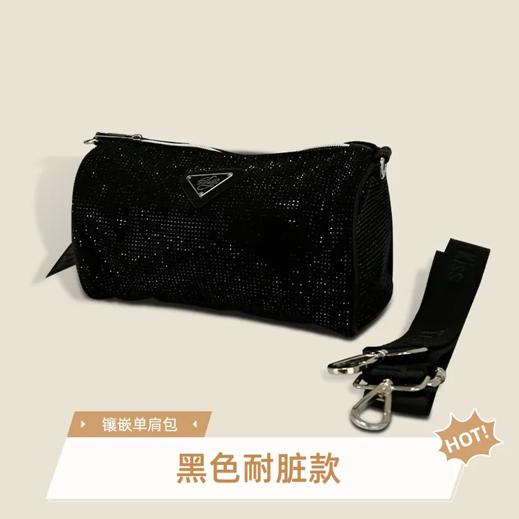 【Trunkiss.TK】官方正品2025天鹅绒镶钻单肩斜挎款黑色休闲小方包