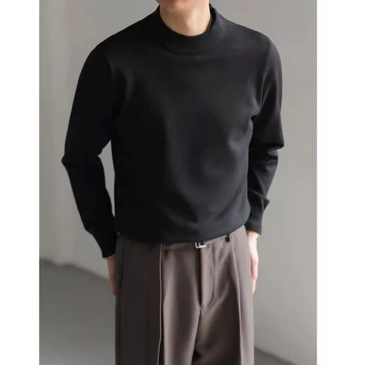 半高领纯色毛衣男秋冬季长袖针织衫中领内搭休闲打底衫轻熟风百搭