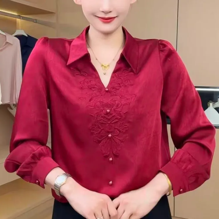 秋季长袖重工刺绣套头显瘦气质洋气质百搭小衫衬衣衬衫2567