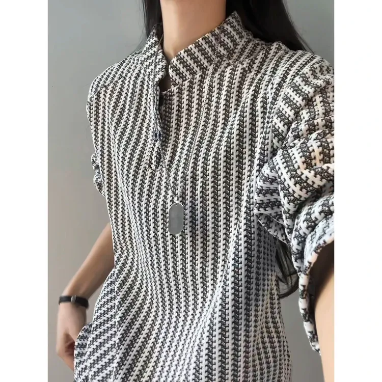 鱼骨纹美式亨利领卫衣男款秋季重磅千鸟格长袖t恤polo内搭打底衫