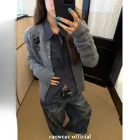 Ranwear秀场lady 超重工  手工钉珠圆领羊毛厚外套静奢风针织开衫