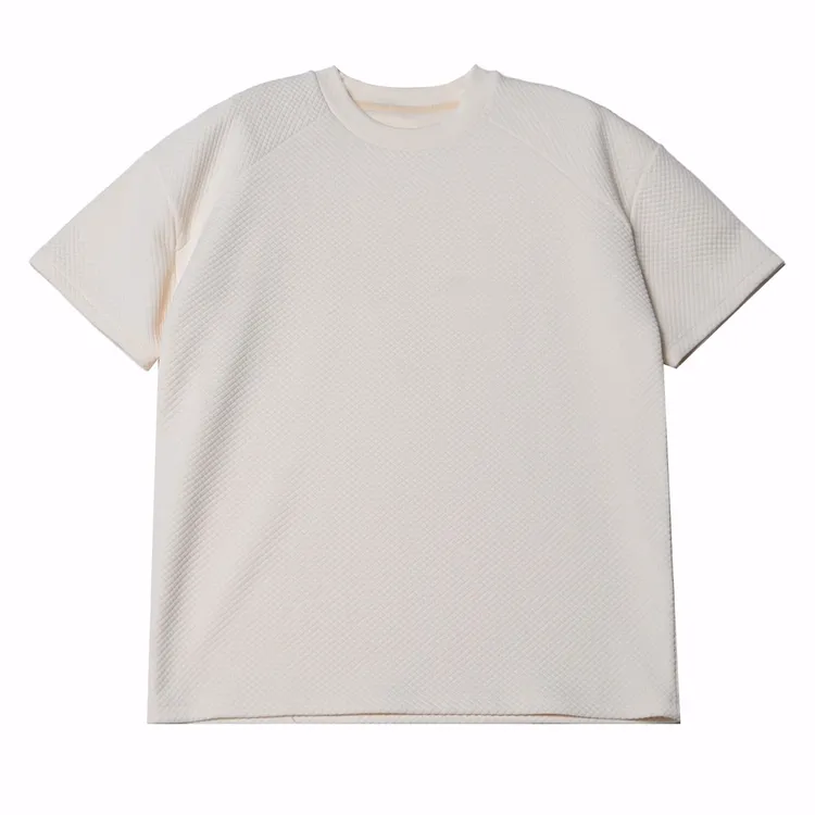 T71新款菠萝纹纯色圆领速干半袖针织华夫格夏季宽松百搭T恤