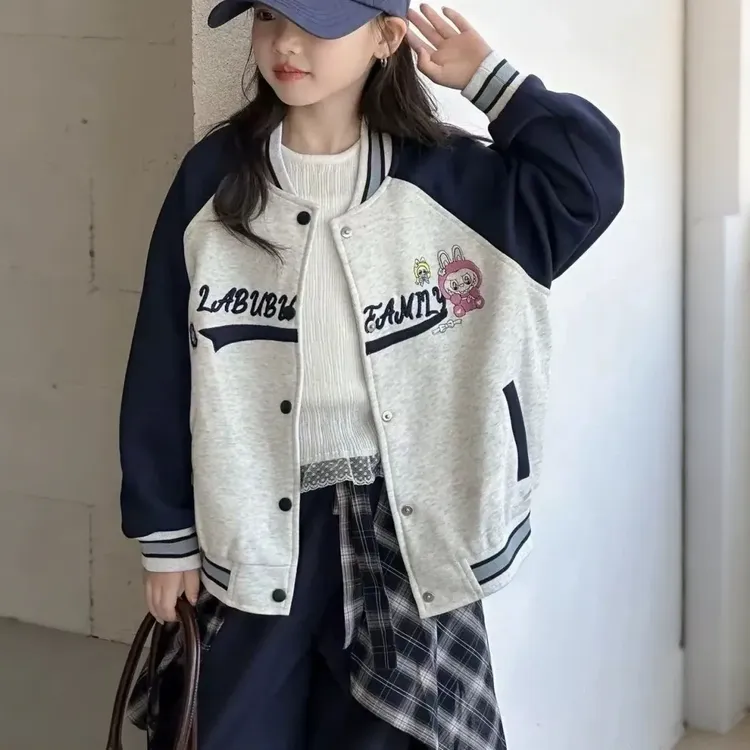 女童外套2025新款儿童休闲棒球服春秋款女孩拼色卡通时髦夹克上衣