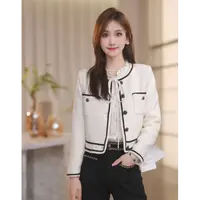 【Shaw Eleven】2025年秋女装新款白色圆领黑边小香外套28386