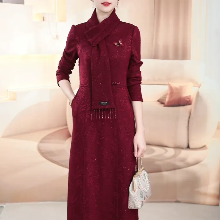 【亿沐阁】冬季新款优雅加绒加厚精致新中式气质显瘦时尚长袖连衣裙