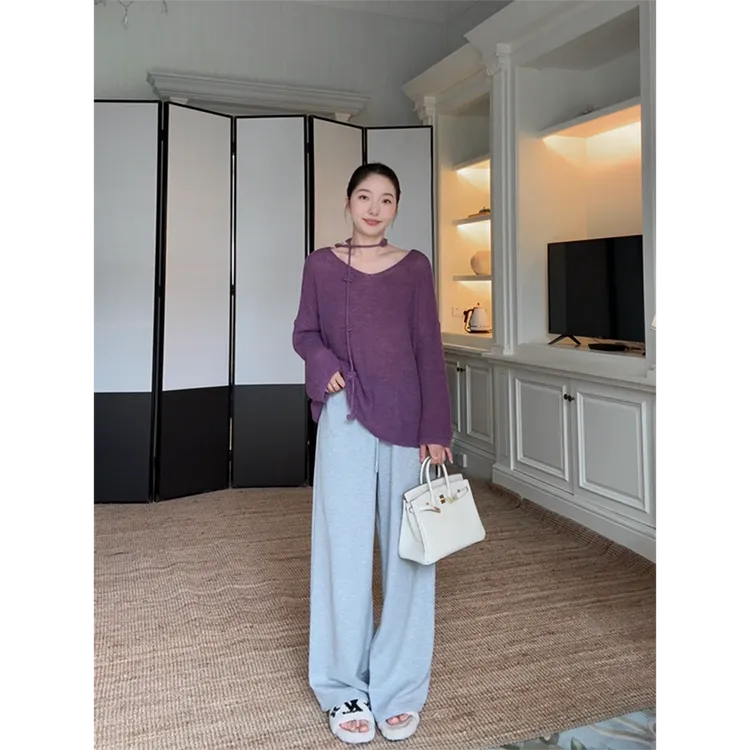 郭九九呢 羊毛优雅宽松显瘦花朵绳毛衣休闲弯刀卫裤 G925Z15883
