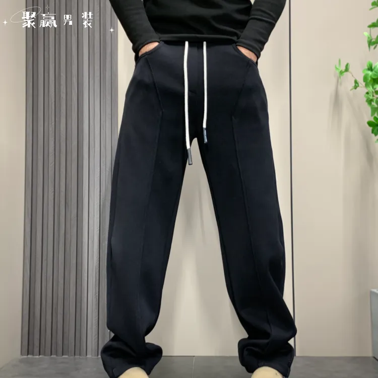 美式加厚运动卫裤男秋冬简约垂感裤子男生宽松直筒阔腿加厚休闲裤