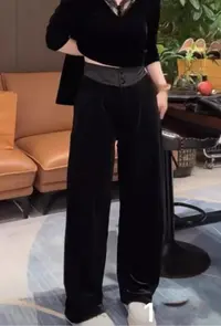 三个扣丝绒洋气窄版直筒阔腿裤1302#