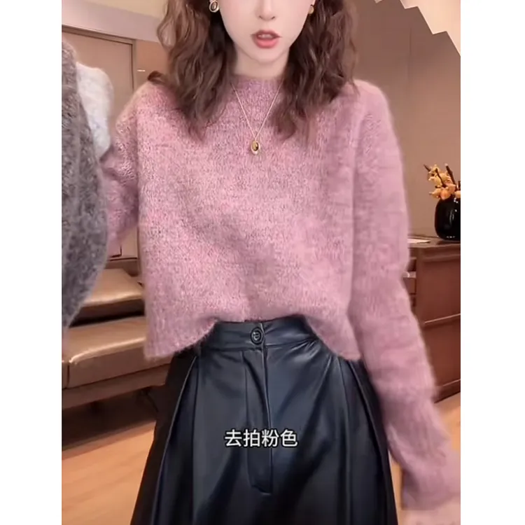 秋冬季高级感慵懒短款收腰毛衣女时尚洋气通勤百搭显瘦针织衫上衣