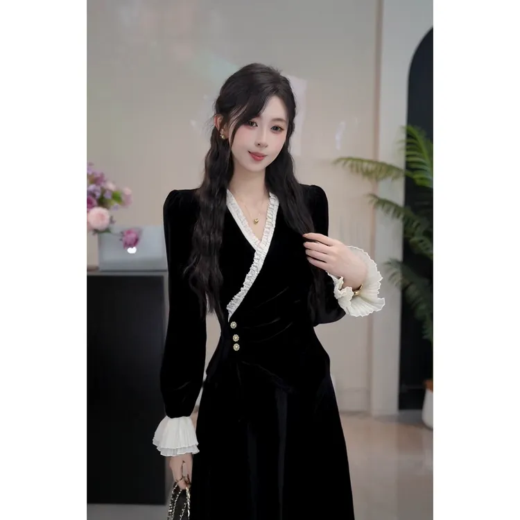YUANLIANSU/圆脸酥【澜韵归心】法式木耳边交叉V领褶皱上衣女装秋季
