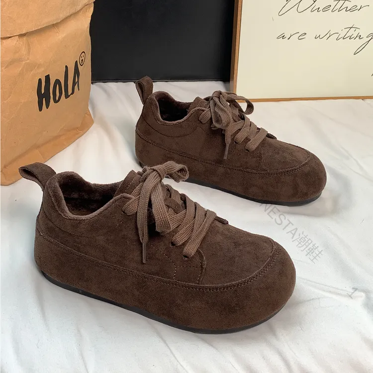 复古加绒德训鞋女2025冬季新款百搭内增高软底面包勃肯鞋保暖棉鞋