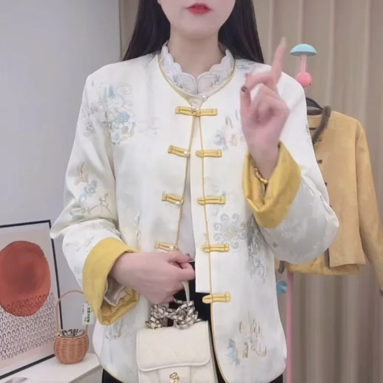 2025秋款新中式复古缎面提花加棉外套精致中国风百搭上衣