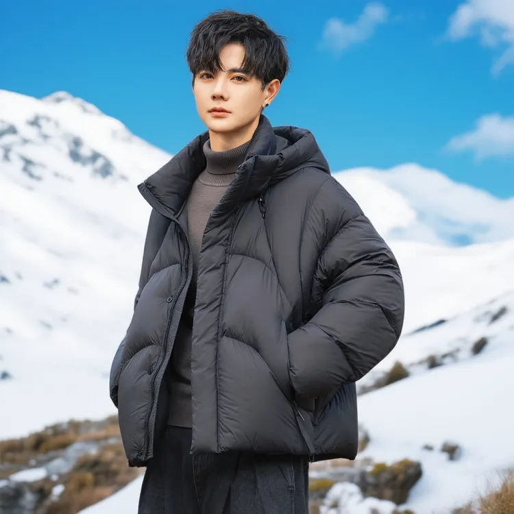 男女款连帽羽绒服2025年冬新国标90泡芙穿刺宽松短款加厚保暖外套