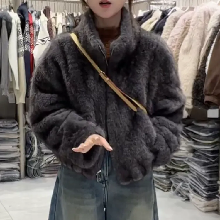 冬季短款韩版拉链百搭时尚气质毛毛外套上衣LK2508768