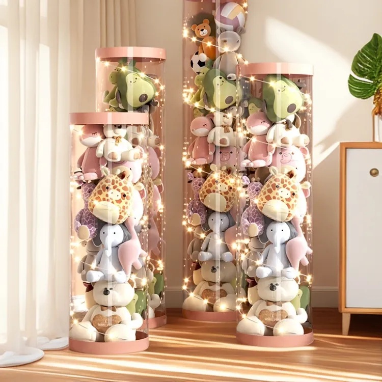 公仔娃娃家庭日常收纳用具收纳桶娃娃防尘透明桶卡通亚克力桶