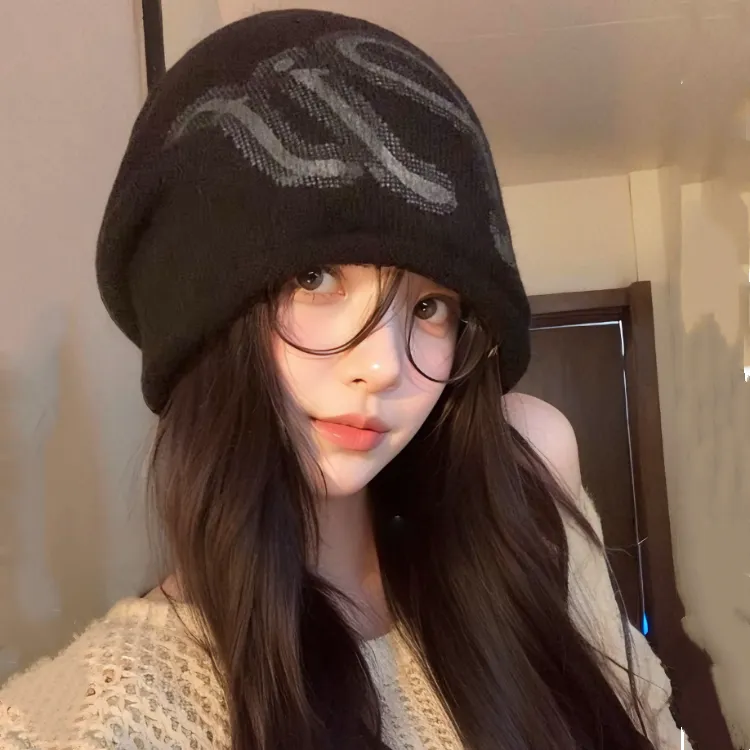 韩系慵懒复古辣妹堆堆帽女秋冬针织冷帽大头围显脸小街头个性帽子