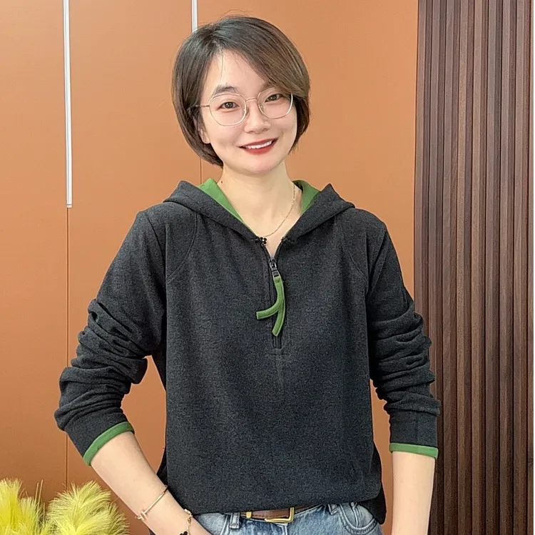 2025新款半拉链撞色连帽衫时尚洋气显瘦女士上衣H2299
