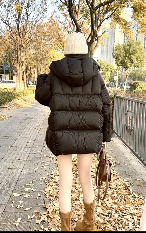 安心95白鸭绒新款2025冬季加厚中长款龟背泡芙连帽女羽绒服6