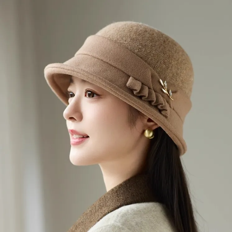 毛呢帽子女士秋冬天新款显脸小礼帽赫本风法式优雅复古渔夫帽盆帽