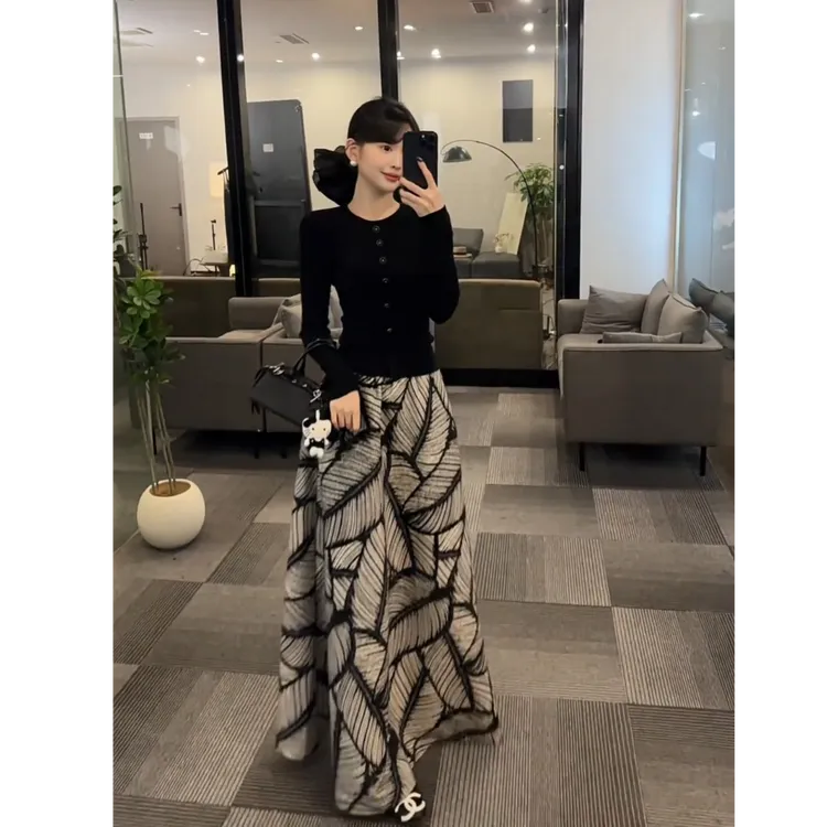 流行一整套2026秋冬新款时尚气质减龄修身显瘦上衣半身裙两件套