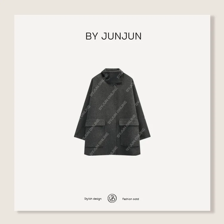 ByJunjun【灰大衣】羊毛羊驼厚实羊毛大衣毛呢外套