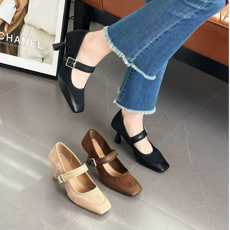 冬季细跟高跟鞋气质玛丽珍方头舒适百搭时尚复古春季1-2373-17