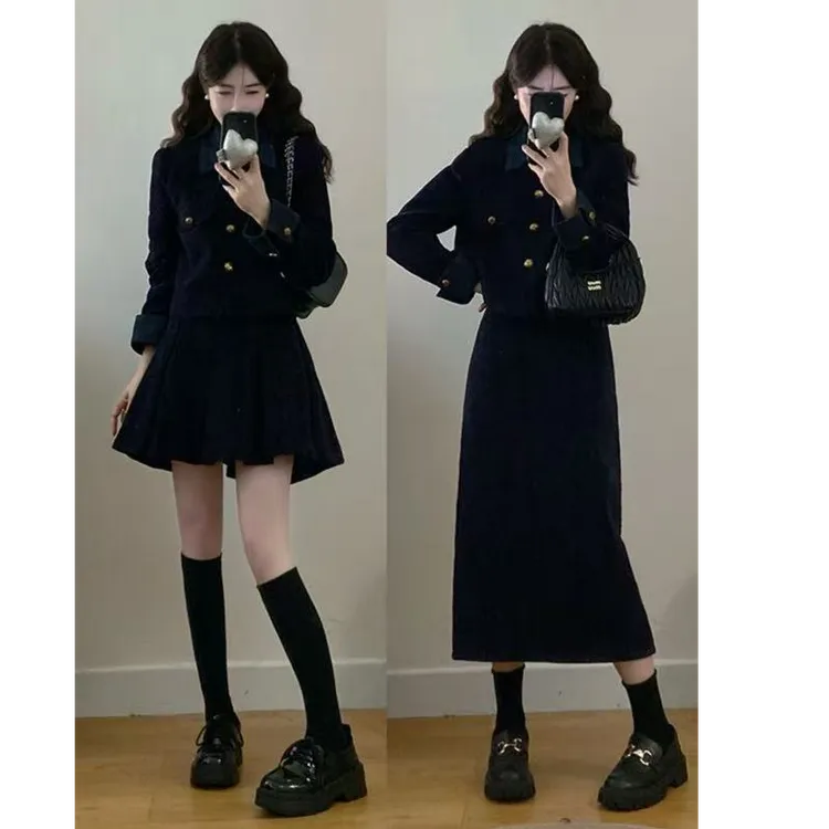 2025秋新款大码女装夹棉加厚小香风两件套法式复古高级感套装2033