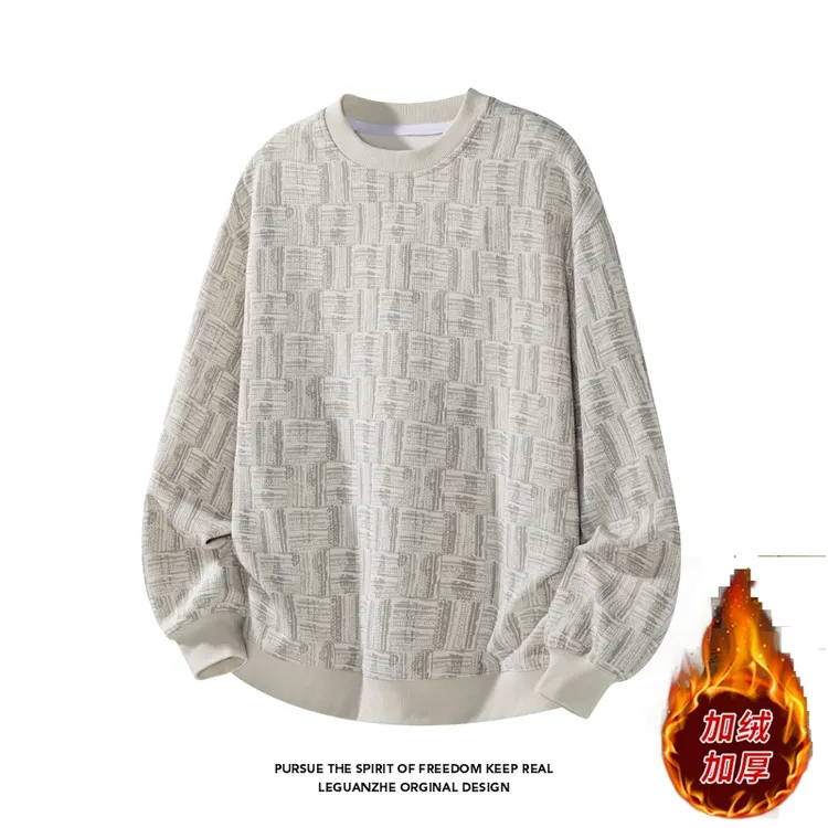 隐匿者几何格子长袖圆领卫衣男秋冬季潮流宽松欧若加绒加厚上衣