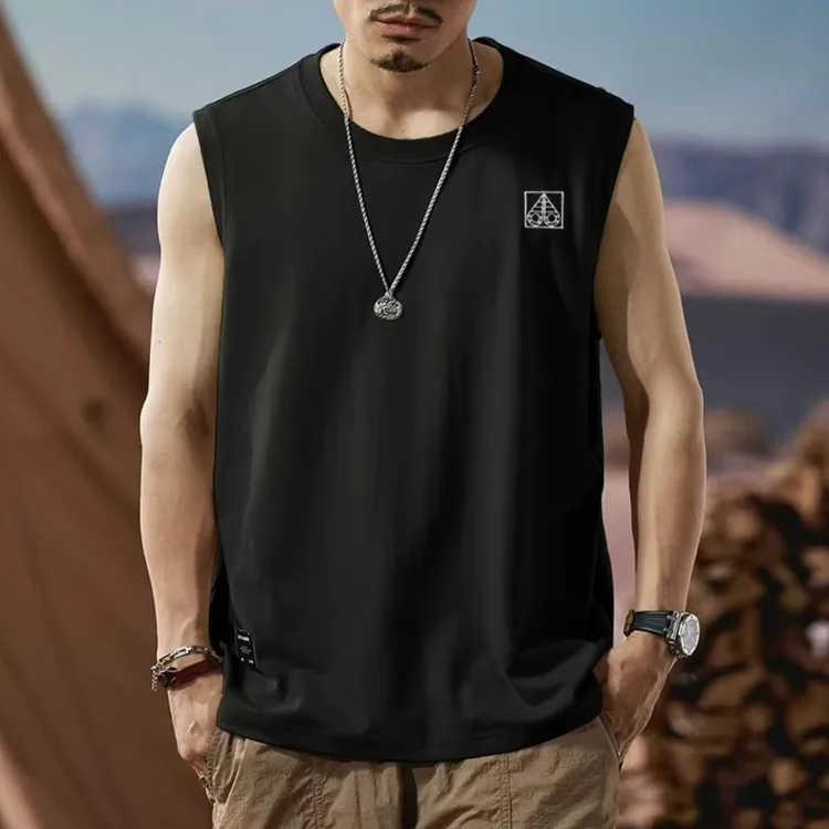 【刺绣剪刀】重磅纯棉刺绣款无袖T恤时尚-无字母剪刀男士男款运动