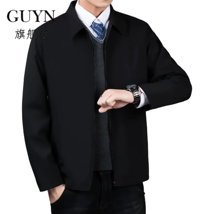 GUYN【高端·气质】2025年春秋季中年男士夹克行政商务翻领休闲外套