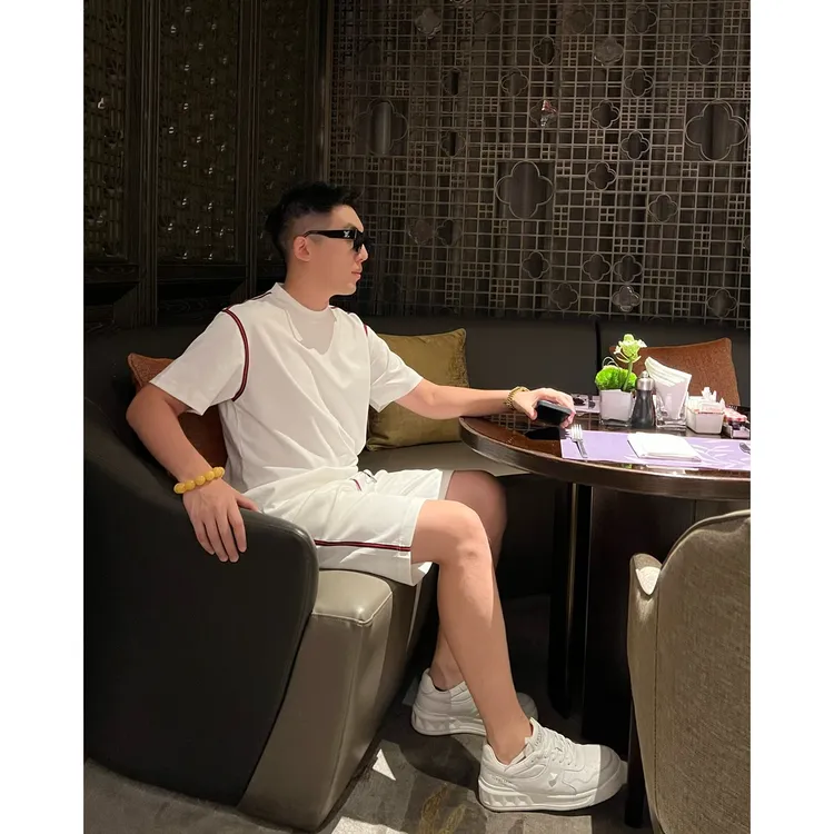 【红色条纹套装】夏日薄款撞色短袖运动时尚休闲百搭宽松简约短裤