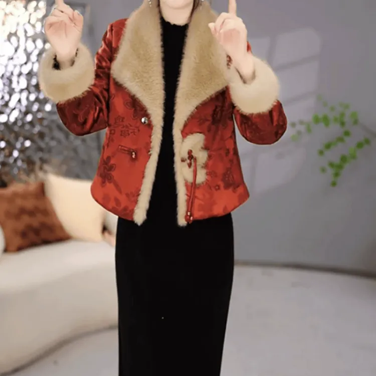  C228【外套+连衣裙】2025冬季新款时尚加厚保暖显瘦新中式套装裙