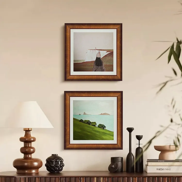 纯手工绘制实木意式法式中古风组合挂画客厅玄关走廊卧室复古画作