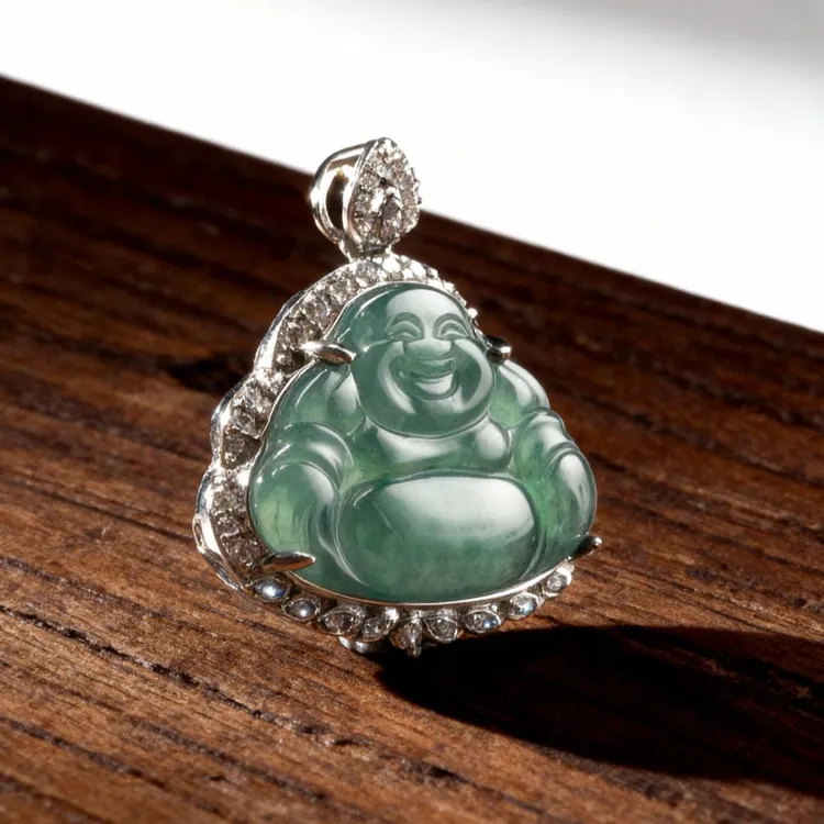 危地马拉翡翠A货天然佛公镶嵌冰种起刚危马弥勒佛