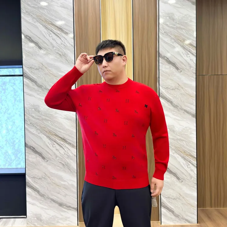 大码男装 冬季潮流 新年款烫钻 针织毛衫9133