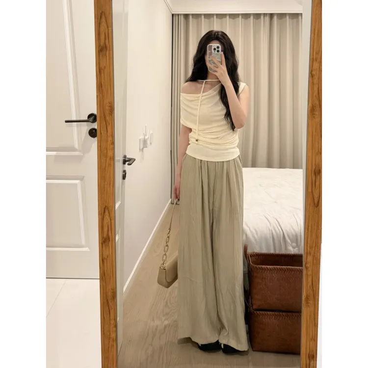 法式荡领短袖t恤女夏独特超好看漂亮别致绝美上衣百搭休闲裤气质