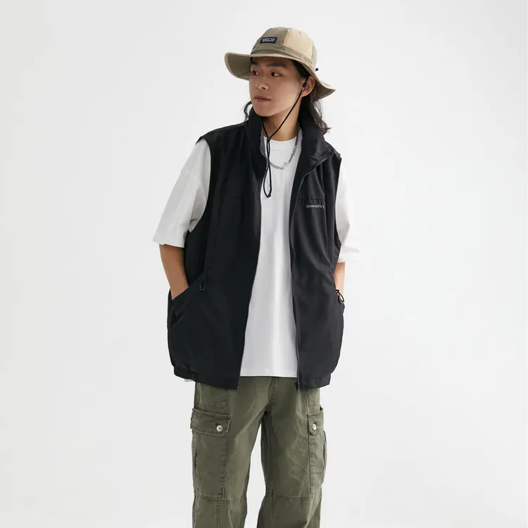 25秋季纯色拼接立领多袋马甲男款休闲运动爬山摄影师马甲设计款