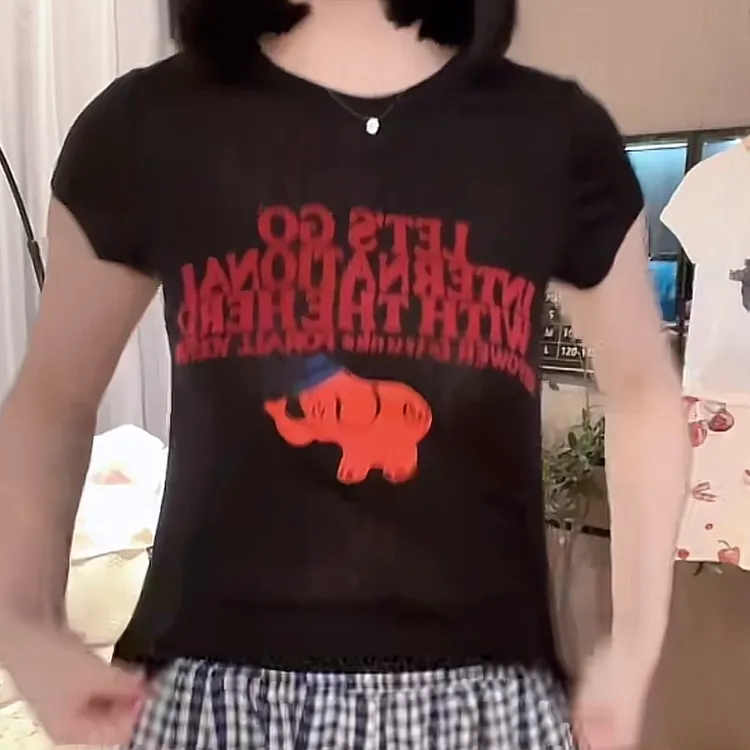 卡通刺绣休闲风宽松短袖T恤女2025夏季新款潮流百搭薄款显瘦上衣