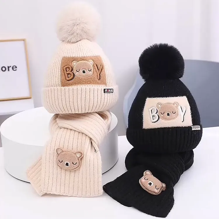 儿童帽子围巾套装男女童加绒保暖针织秋冬季加厚