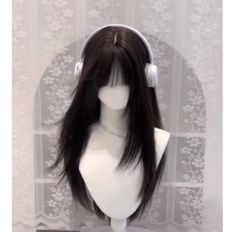 【忧郁女高】水舞沙女款高层次黑长直Lolita自然仿真人假发全头套