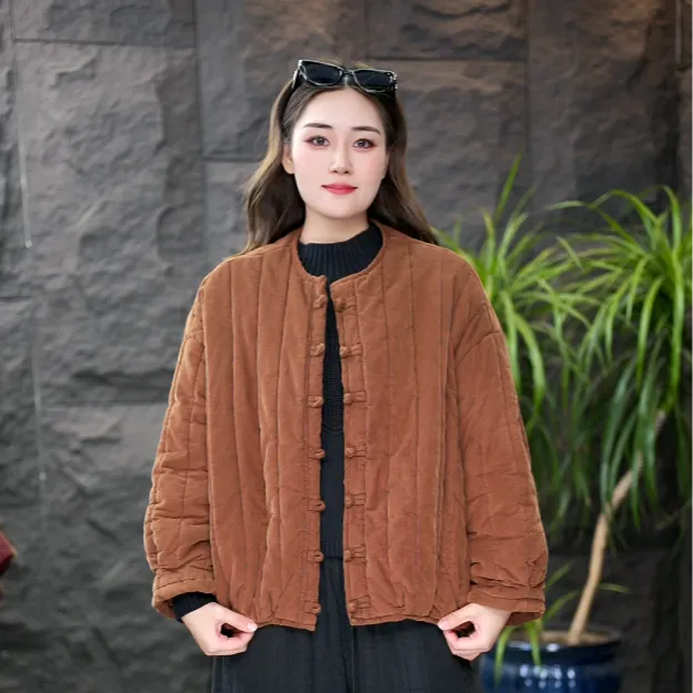 纯色保暖厚款绒面宽松圆领棉衣棉服加厚女装冬季休闲女士外套