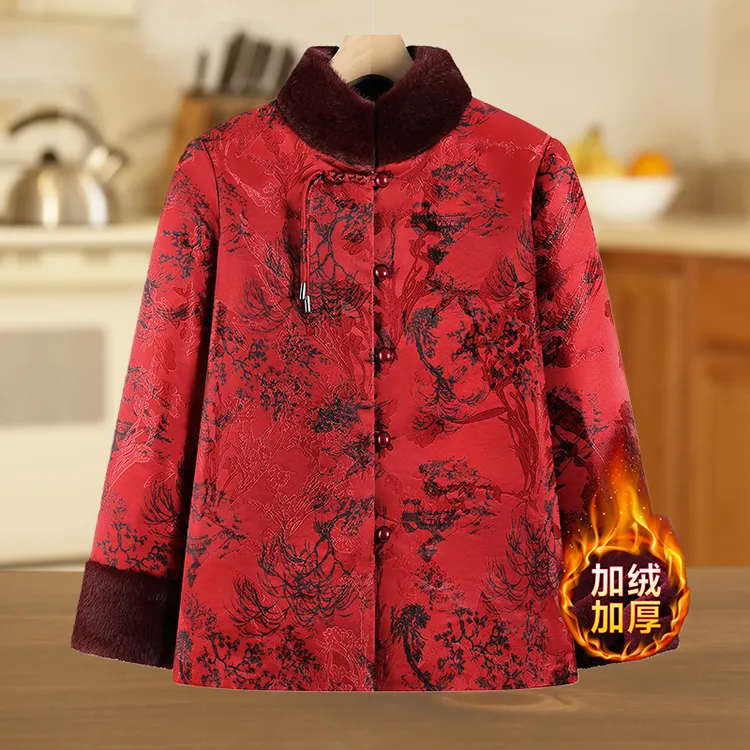 老年人冬季外套女款奶奶棉衣加绒加厚老太太棉服60岁妈妈冬装棉衣