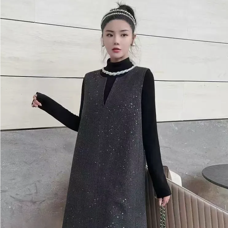 裙子韩版裙子显瘦洋气网红时尚宽松中长款小香风无袖百搭两件套