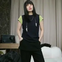 infobyfive福利春夏季新款百搭拼色撞色拼接圆领短袖T恤2DF1002