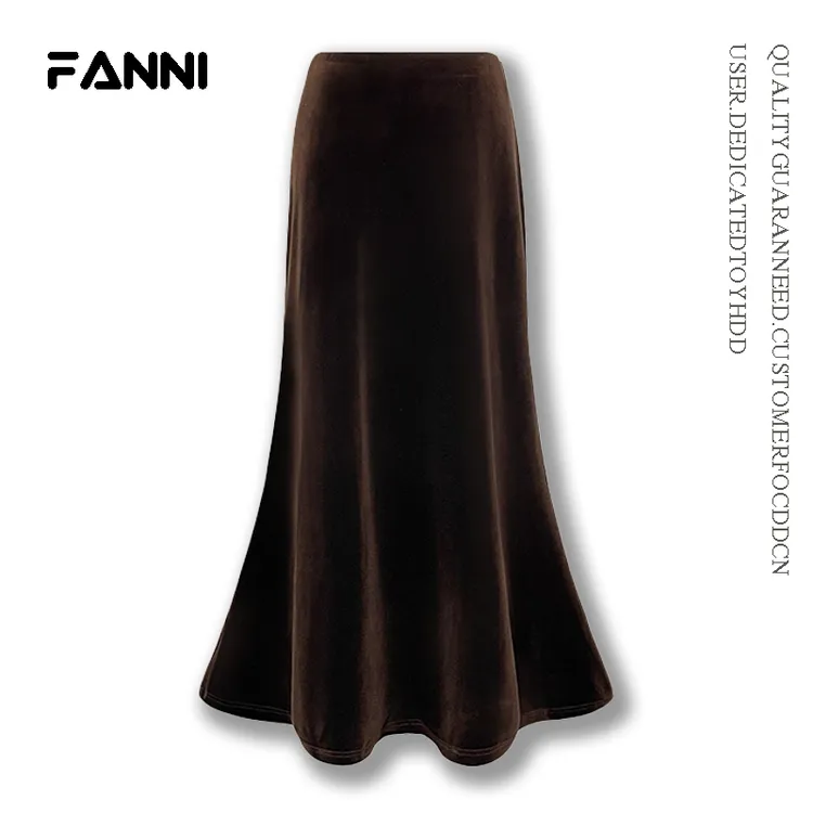 【秋冬新款】高腰显瘦加绒加厚丝绒鱼尾裙气质咖色半身裙女百搭长裙