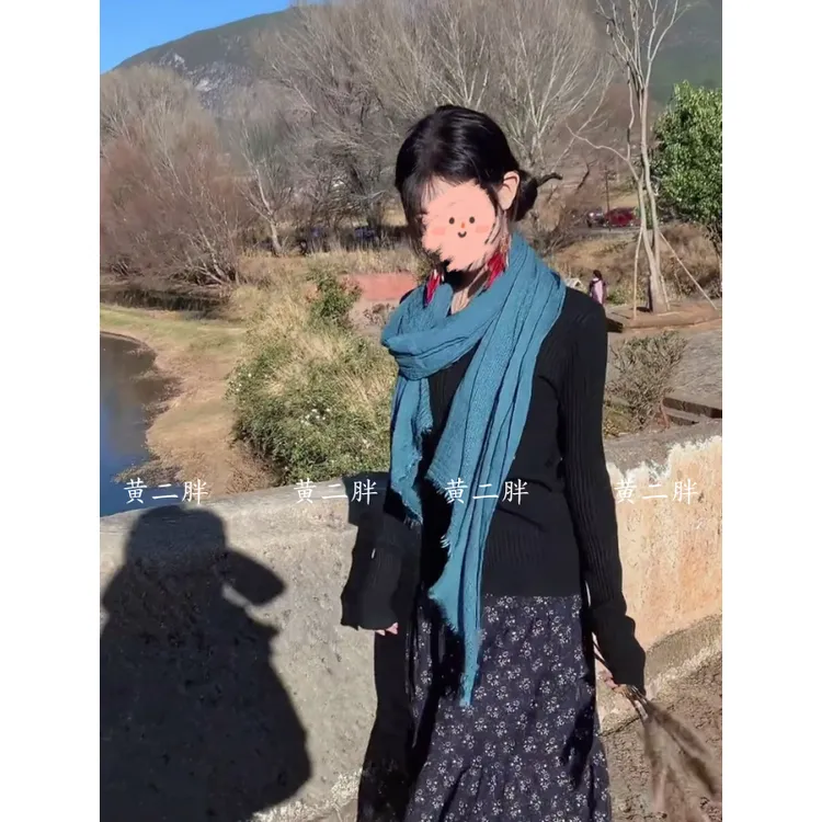 气质V领长袖针织开衫女秋季新款高级感黑色修身显瘦上衣+碎花长裙