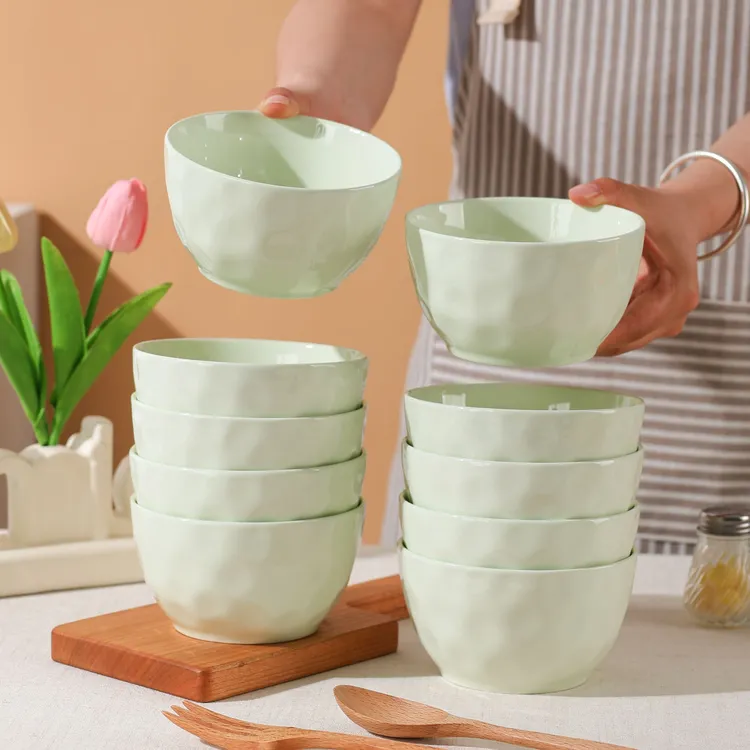 2025新款奶油石纹4.7英寸米饭碗6只网红简约风防烫休闲风釉下彩