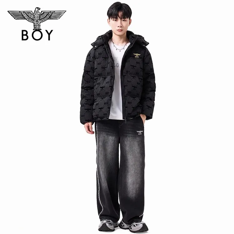 【黑鹰潮绒】BOYLONDON羽绒服冬满印休闲情侣保暖时尚外套N28901